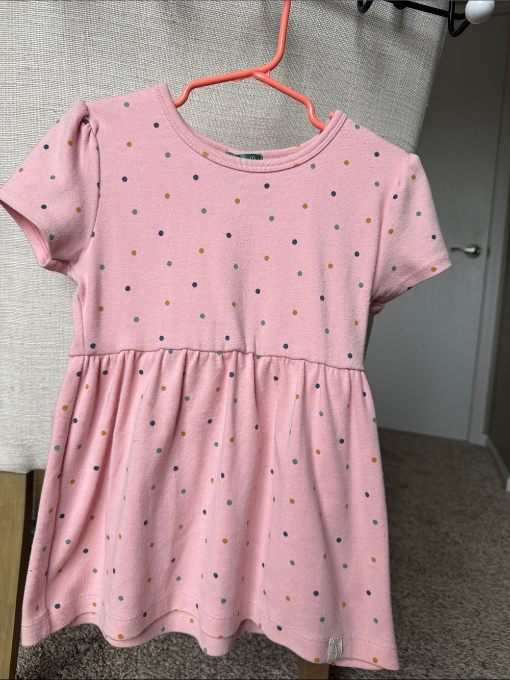 Girls' Pink Polka Dot Casual Dress with Gathered Waist
